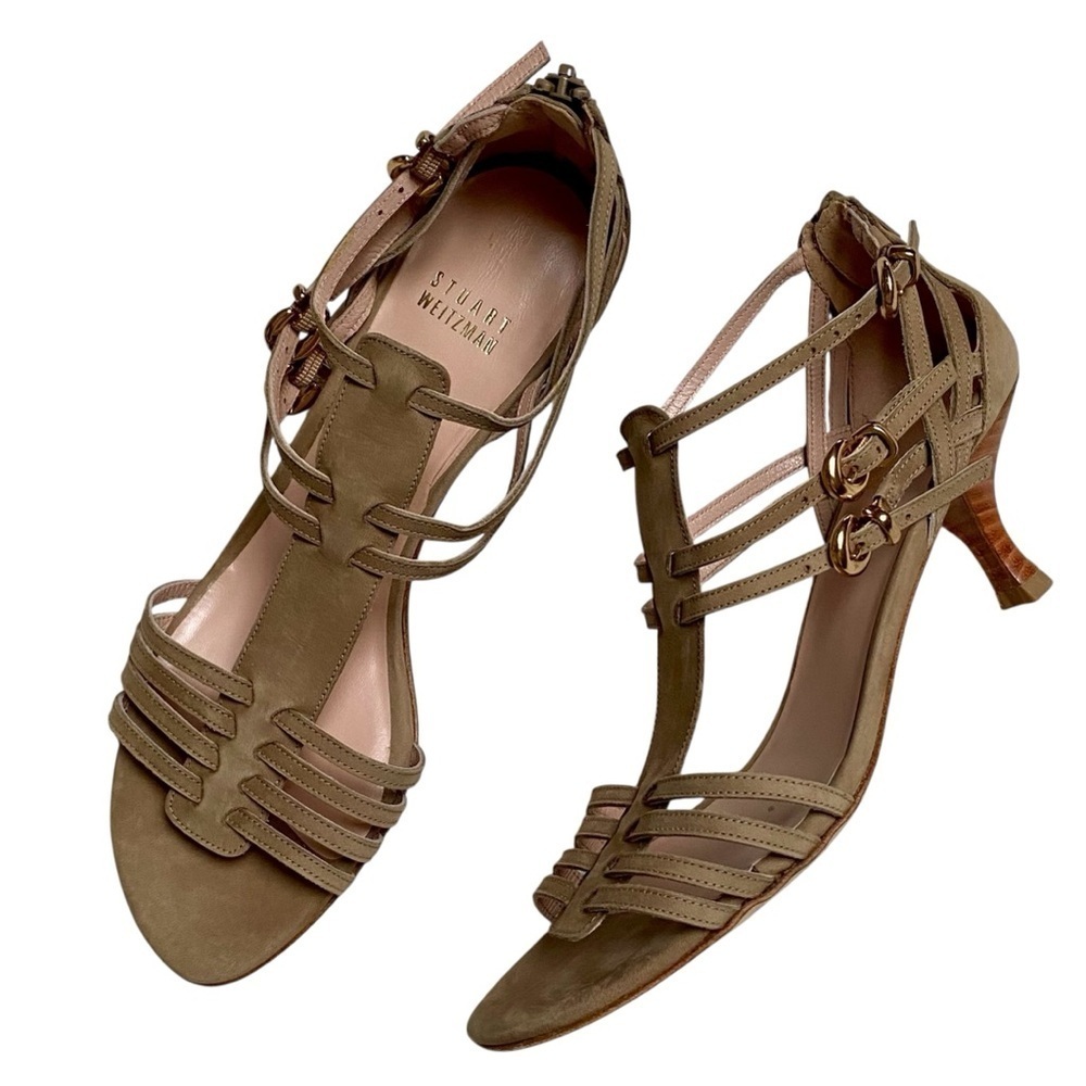 Stuart Weitzman Tan Nubuck Nuarache Gladiator Kitten Heel Sandals 7.5 - Picture 2 of 16